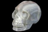 Polished Blue Agate Skull with Quartz Crystal Pocket #148095-2